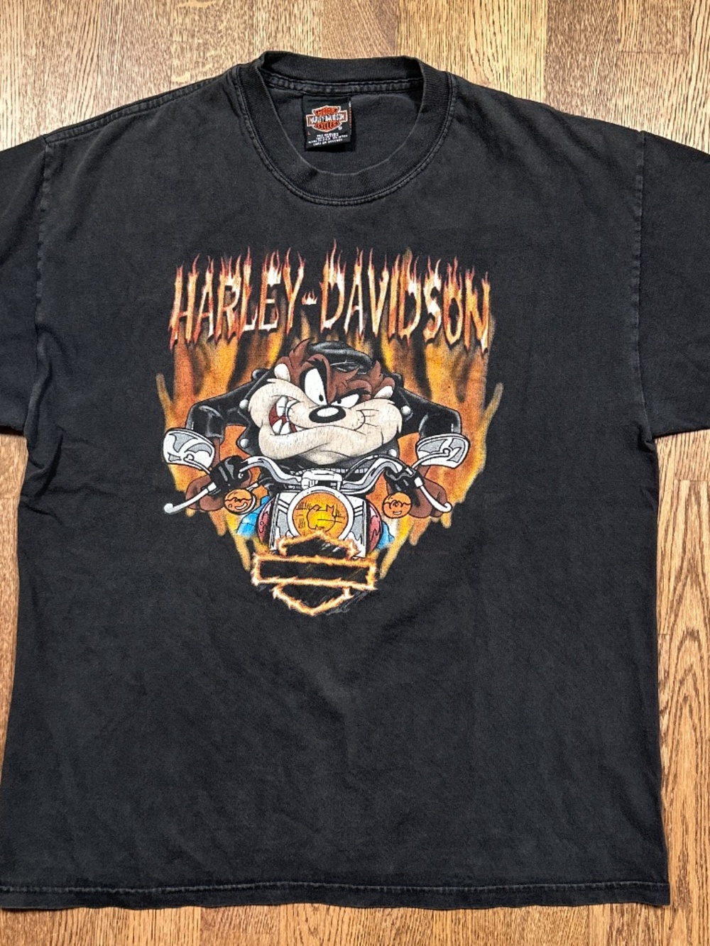 Vintage Y2K Harley-Davidson Looney Tunes Taz Made in USA Flames T Shirt Mens L